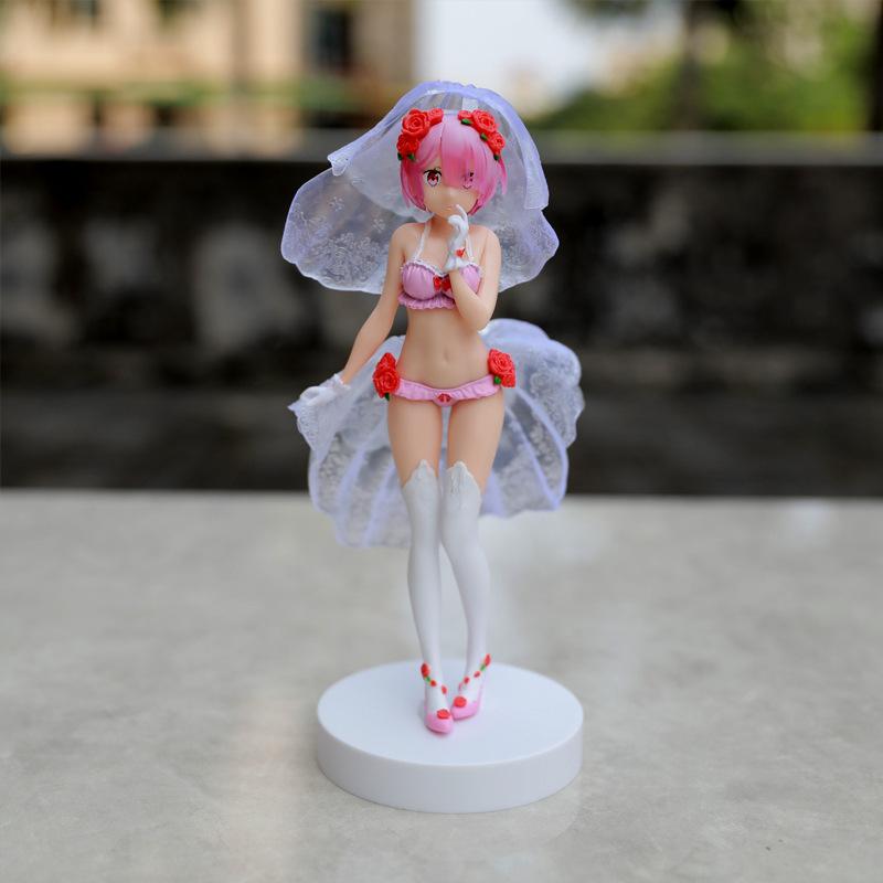 

BANDAI 25 см Аниме фигурка Рем Re:Жизнь в другом мире с нуля Милый Рам Кристалл Свадебное платье Модель ПВХ Кукла Игрушки No box