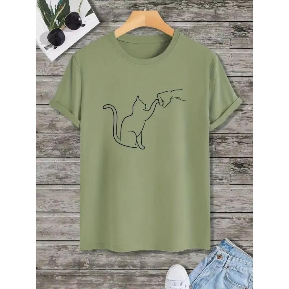 Cat Round Neck T-shirts, Causal Tees, Short Sleeves Tops, Men's Summer Clothing