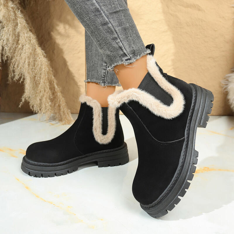 Luxury Fluffy Fur Thick Bottom Suede Snow Boots Women Winter Warm Plush Ankle Boots Plus Size Women's Chelsea Short Booties