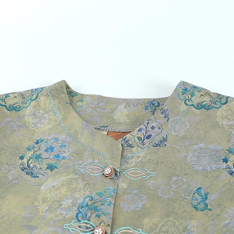Stylish Chinese-Inspired Summer Top for Elderly Women – Loose Fit, Three-Quarter Sleeves