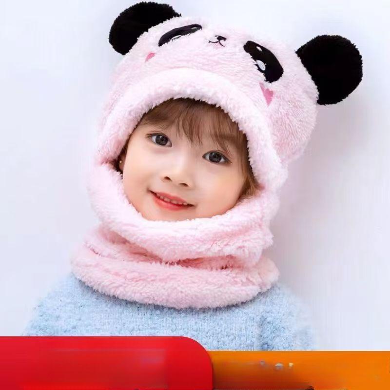 Bib Hat Girls And Boys Autumn And Winter Hats Qne-piece Thickened Warmth Cover Face Ear Protection Cap