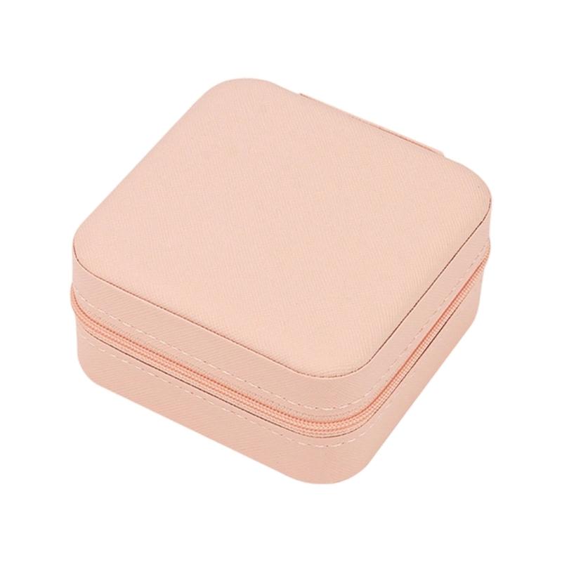 Jewelry Storage Box with Mirror, Compact Travel Case with Ring Rolls, Necklace Hooks and Zip-Around Closure Design
