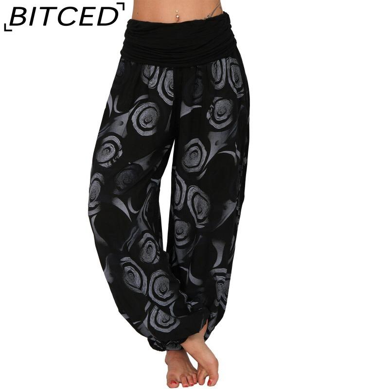BITCED 15 Color Women Casual Elastic Waist Plus Size Print Long Trousers Straight Loose Long Pants Haren