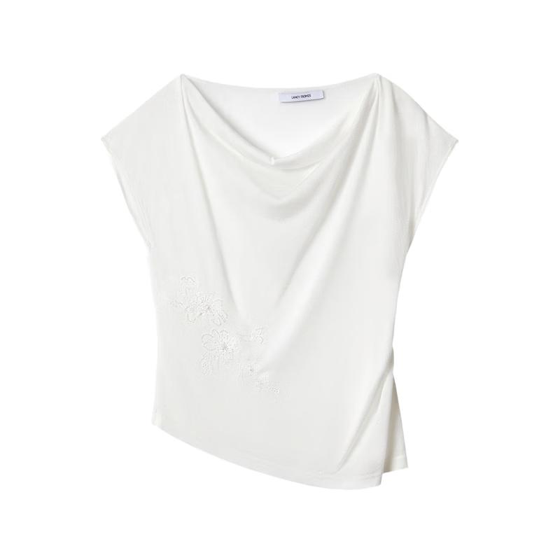 Women s Embroidered Lyocell Blend Cowl Neck Knit Top S