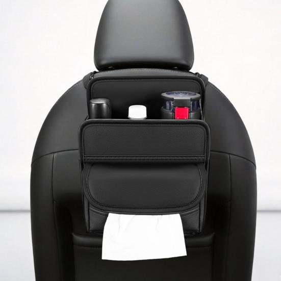 Organizador de Fenda para Banco de Carro em Couro Sintético Rede de Armazenamento para Console Central para Banco Traseiro Bolsa Suspensa de Duplo Acesso para Bolsa Lenço