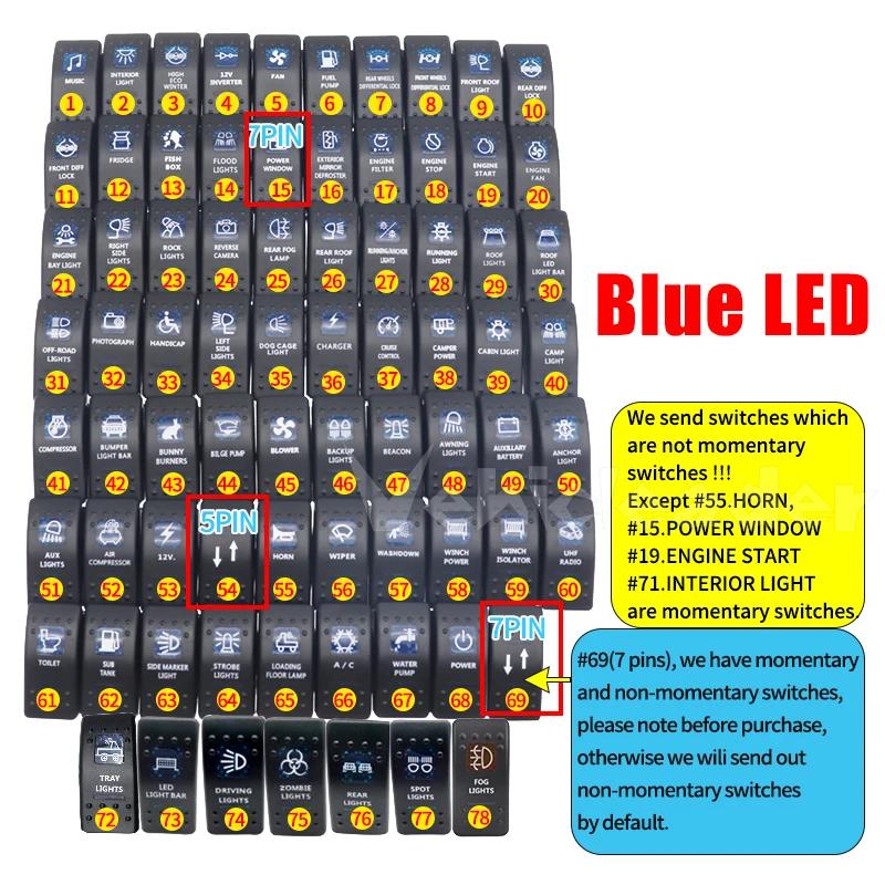 Auto Boot Wohnwagen Taster Momentary Wippschalter 12V Wasserdicht Dual Blau/Grün/Rot LED Lichtleiste Wippschalter Rückwärts Rückfahrlichtschalter