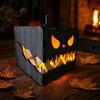 Dark Atmosphere Party Props Halloween Wooden Pumpkin Candle Holder, Jack O Lantern Demon Face Box Night Light Decor, Tabletop Centerpiece for