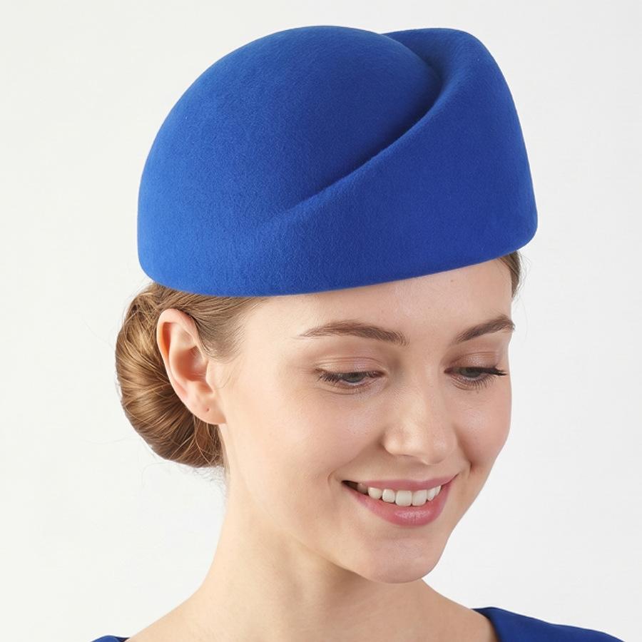 Boina de lana pura de azafata británica vintage para señoras, sombrero tipo caja de píldoras europeo americano