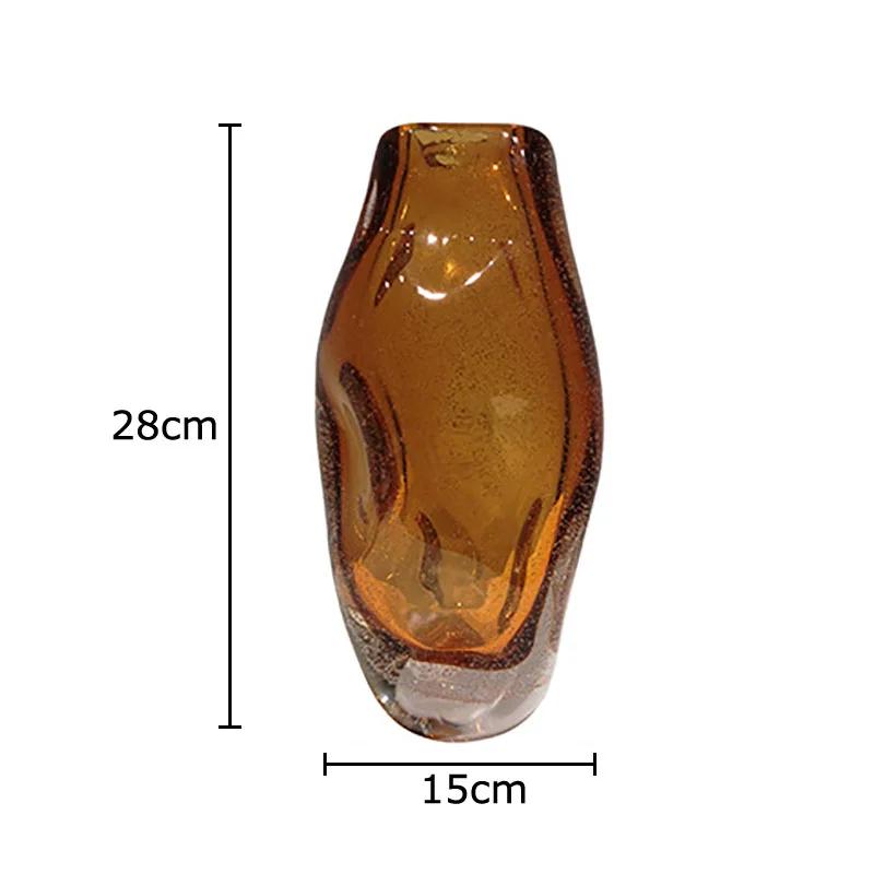 Amber Colored Exquisite Glass Vase Desk Decoration Artificial Flower Decorative Flower Arrangement Vases Room Aesthetic Decor