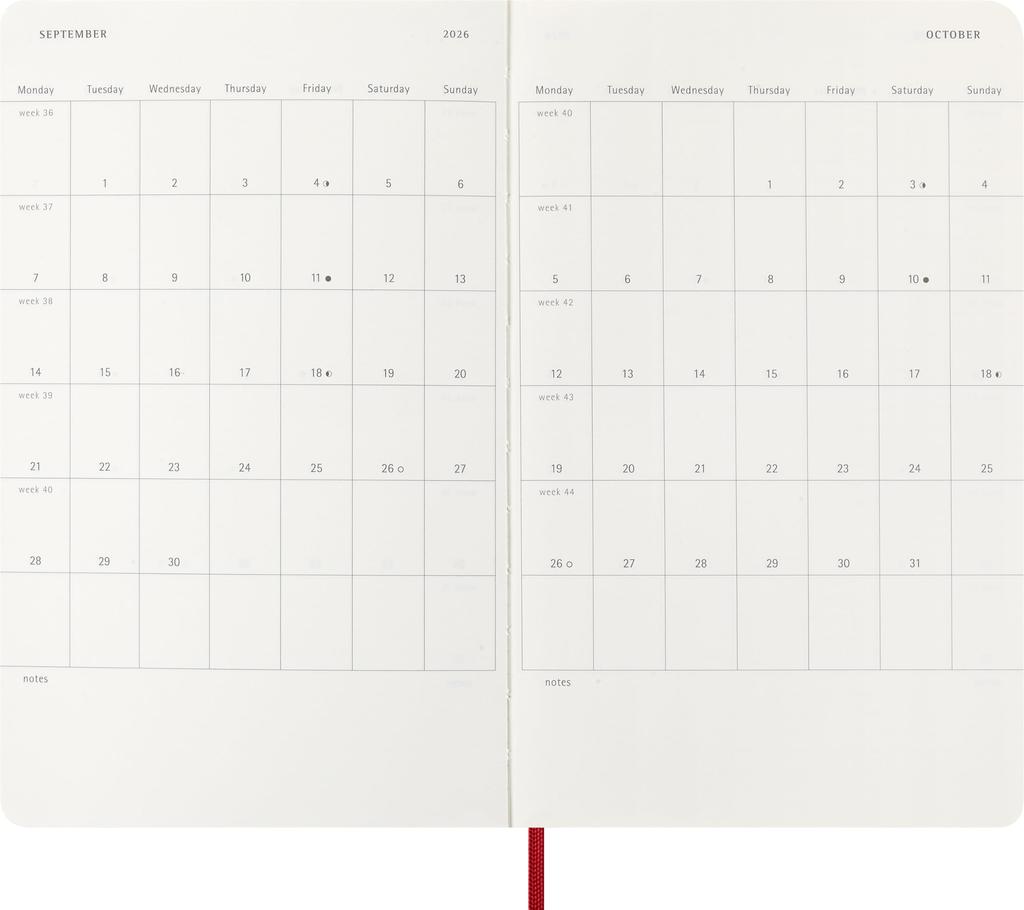 Moleskine 2026 January Weekly Large Size W x 21cm Soft Scarlet DSF212WN3Y26 Planner, Start, 12-Month Diary, (13cm H), Cover, Red,