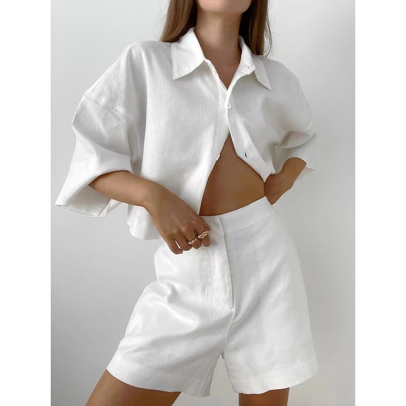 

Fashion Fashion Casual White Summer Half Sleeves Shirt Shorts Suit Shirt and Shorts Suit White L