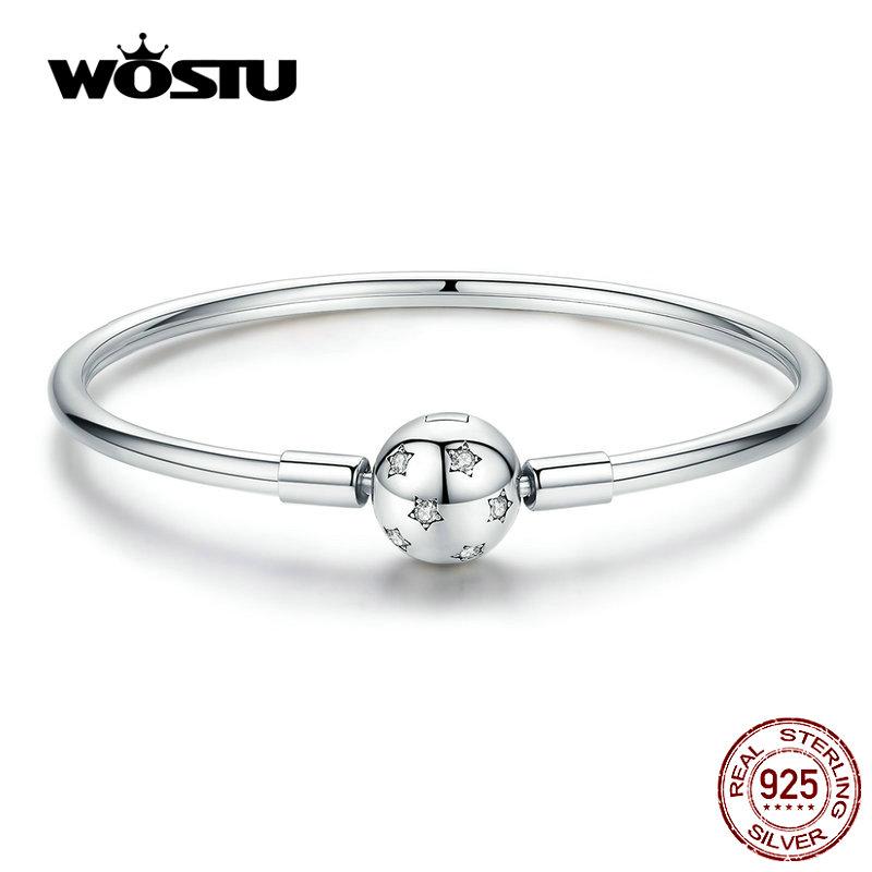 

WOSTU Искрящиеся Звезды Браслеты 100% Серебро 925 Пробы Циркон Круглый Шарм Браслеты Браслет Для Женщин Серебро 925 Пробы Украшения CQB144 17cm