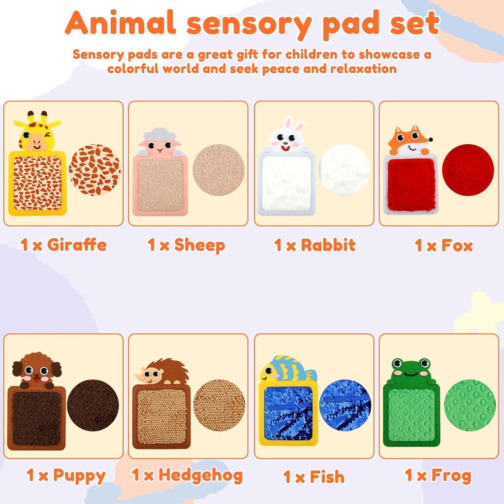 Paquete de 8 Alfombrillas Sensoriales de Animales Juguetes para Niños, Actividad Educativa Almohadillas de Textura Para Preescolares Táctil Cognitivo, Regalo de Navidad