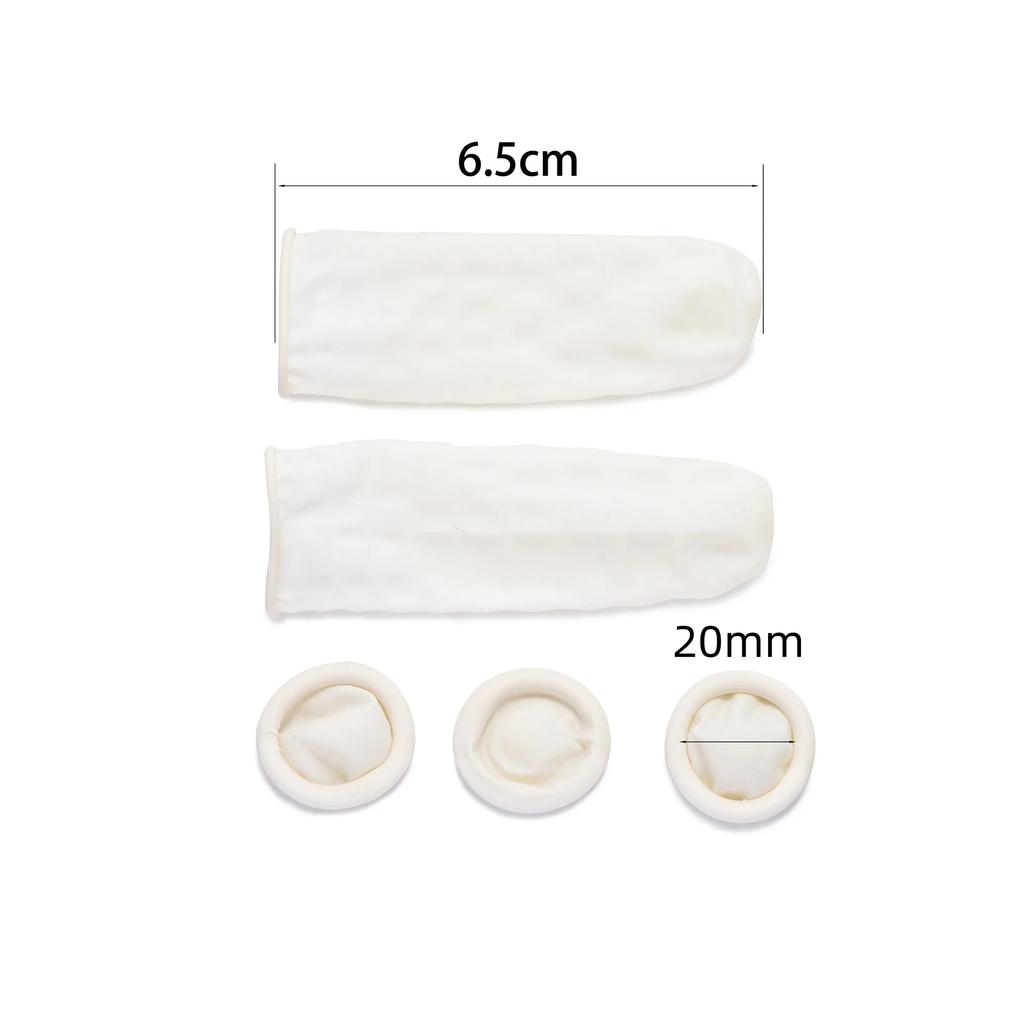 200 st engångs fingerborgar i vit latex, tjocka, dammfria, halkfria, slitstarka, fingerborgar för skönhets- och nagelskydd
