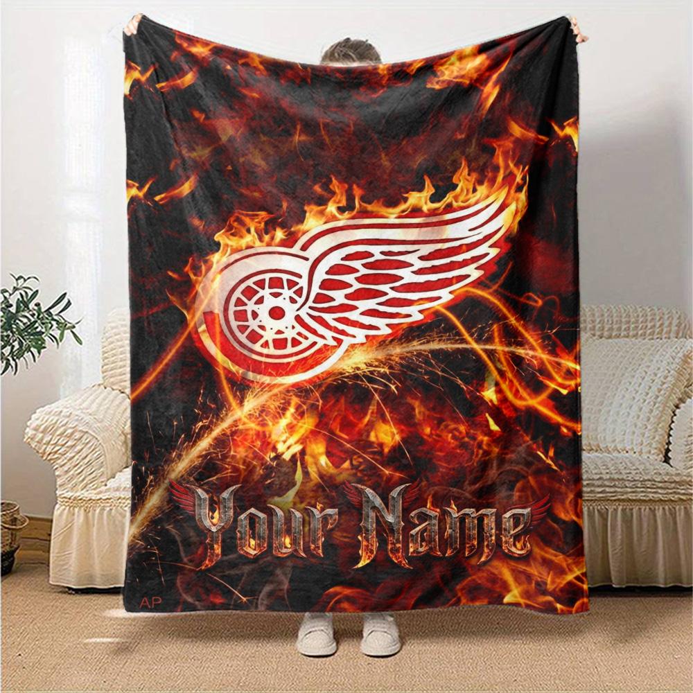 Name Custom Detroit Red Wings Logo Print Flannel Blanket High Quality Warm Comfortable Cover for All Seasons Perfect for Gifts Home Decor