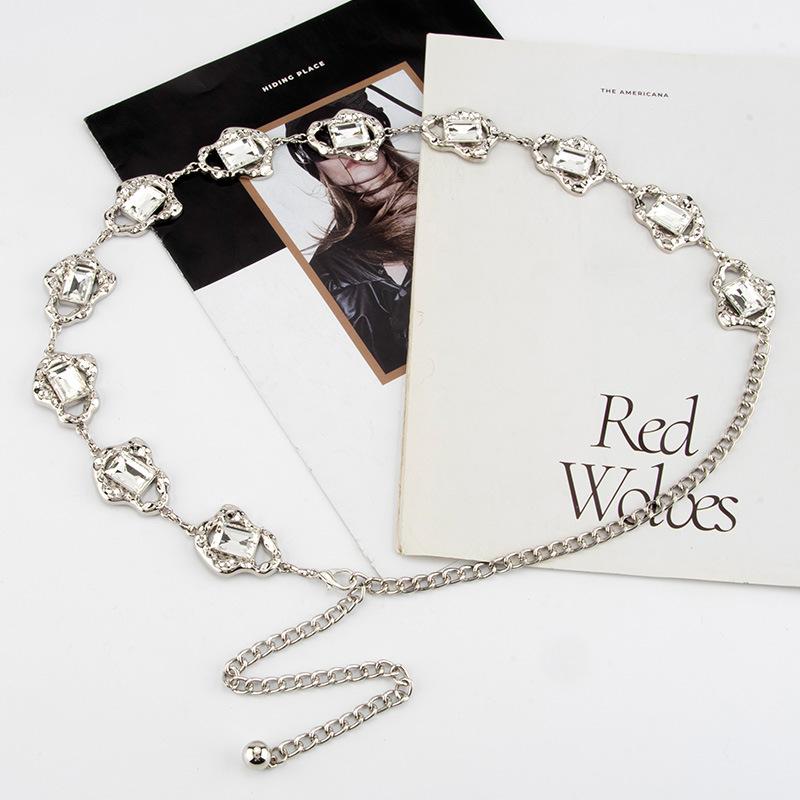Wind Metal Chain Women'S Rhinestone Inlaid Dress Accessories Crystal Belt Thin Waist Chain Women