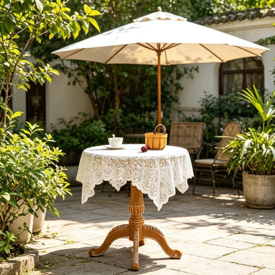 Runder Tischdecke aus floraler Spitze, Kaffeetischabdeckung aus Spitzengewebe mit muschelförmigem Rand für Hochzeit, Nachmittagstee-Party, Eingangsbereich-Dekoration