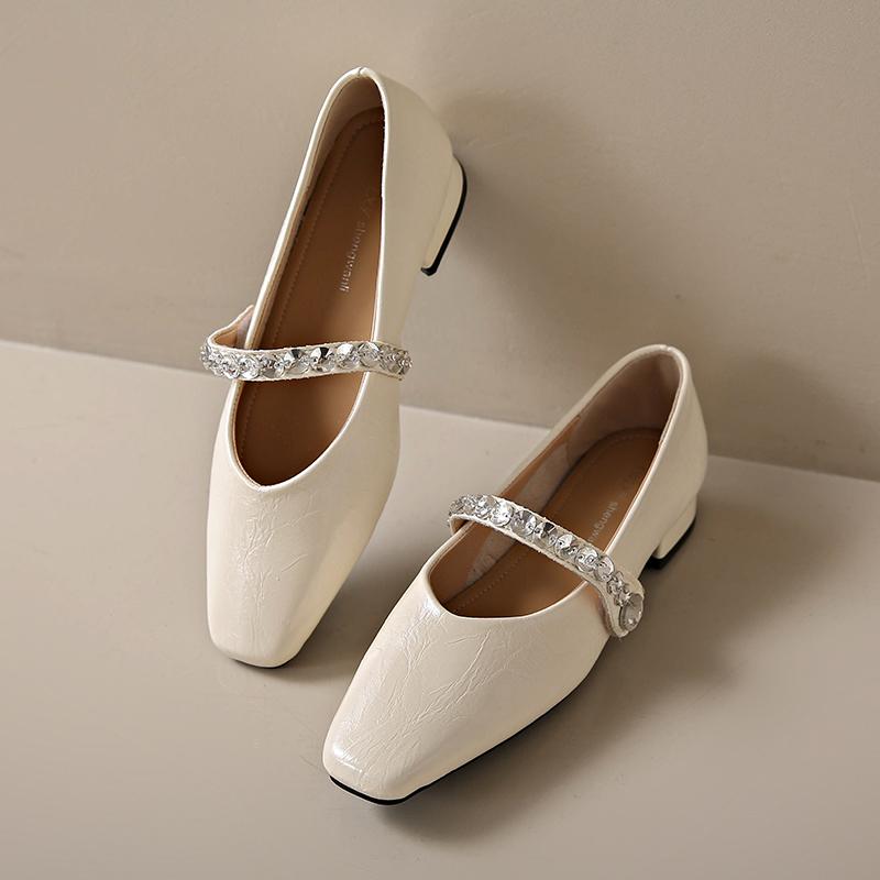 

Square Toe Thick Heel Pearl Decoration Fashion Ladies Shoes Shallow Mouth Sexy Elegant Casual Women Party Comfortable Low Heels 34 бежевий