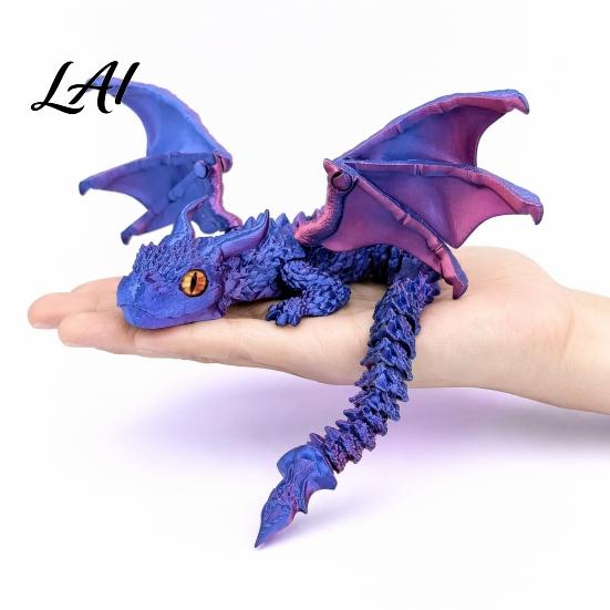 Stress Relief Dragon Ornament 3D Printed Articulated Figurine with Adjustable Wings and Unique Eyes Sculpture Movable Joints for Home Decor