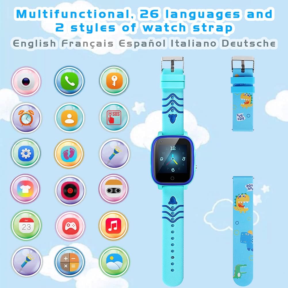 4G Kids Smart Watch, IP67 Waterproof Child Smartwatch with Camera, SOS,GPS Tracker, Video Calling, WiFi, Touch Screen Wrist Watch Phone for Age 3-14