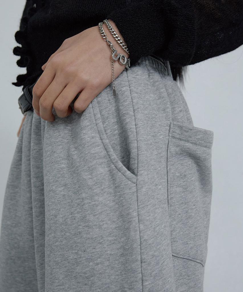Uusoo Cotton Layered Elastic Waist Pants_ Melange Gray