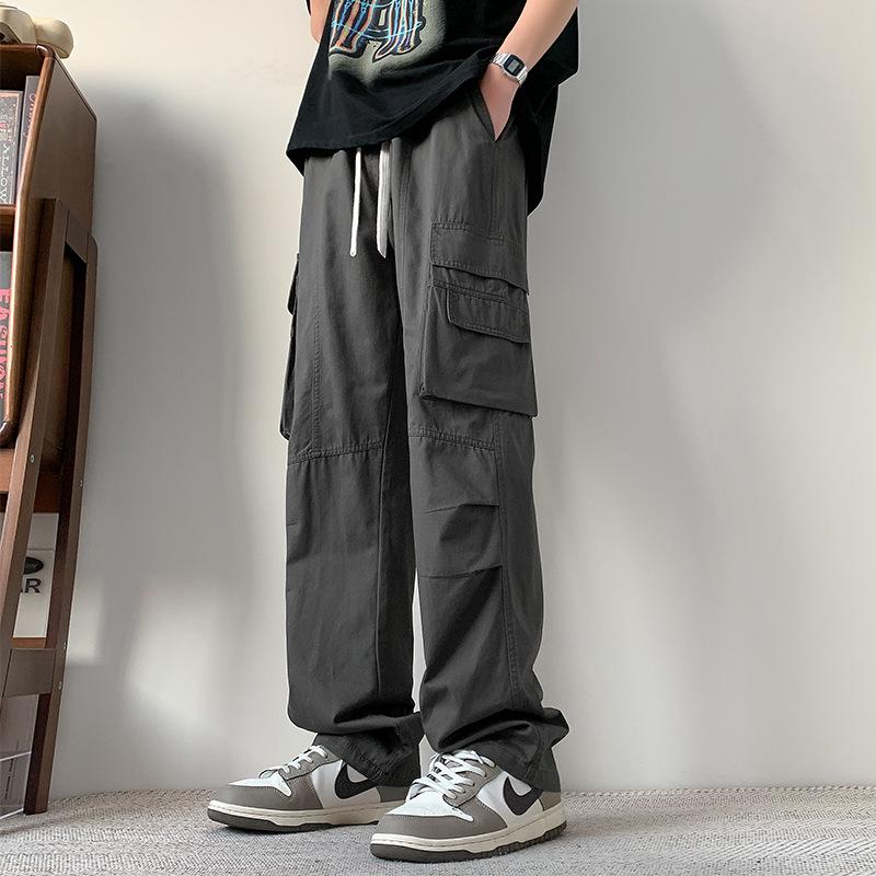 Men s Versatile Straight Leg Workwear Pants - Spring/Autumn 2025, Loose Fit, Wide Leg, Youthful Style Extra Large серый