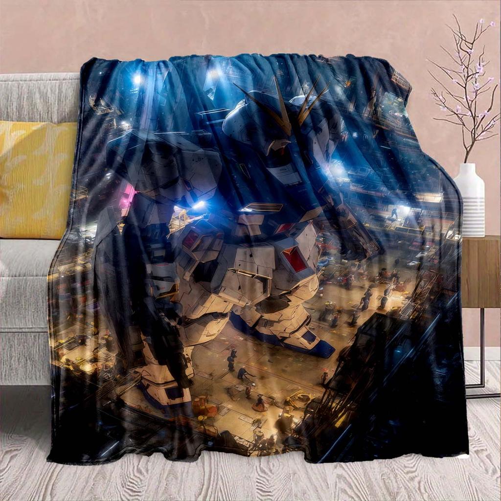 Gundam Anime Flannel Blanket - Soft Warm Perfect for Sofa, Bedding Camping Travel Office Home Decor 