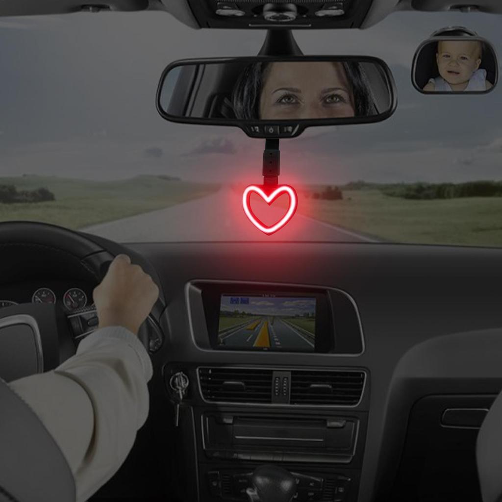 Rear View Mirror Charm LED Heart Shaped Automotive Interior Decoration Rear Bumper Warning Ring For SUV RV Sedan Truck Auto