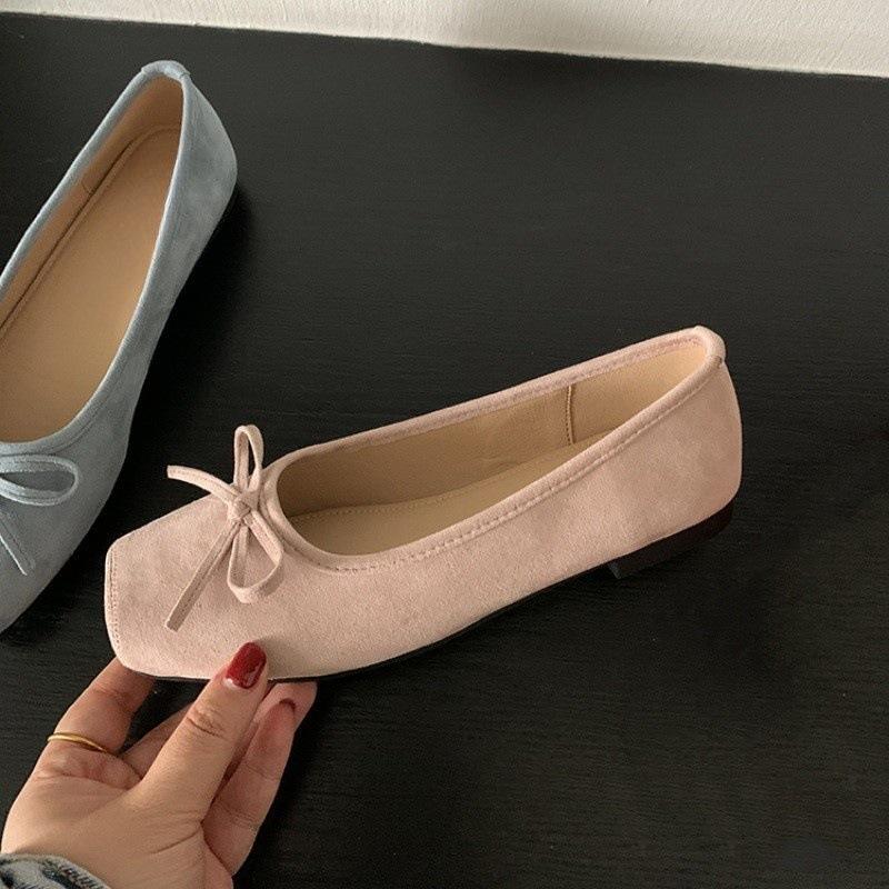 Retro Solid Color Single Shoes Autumn New Light Mouth Bow Grandma Shoes Inner Height Increase One Pedal