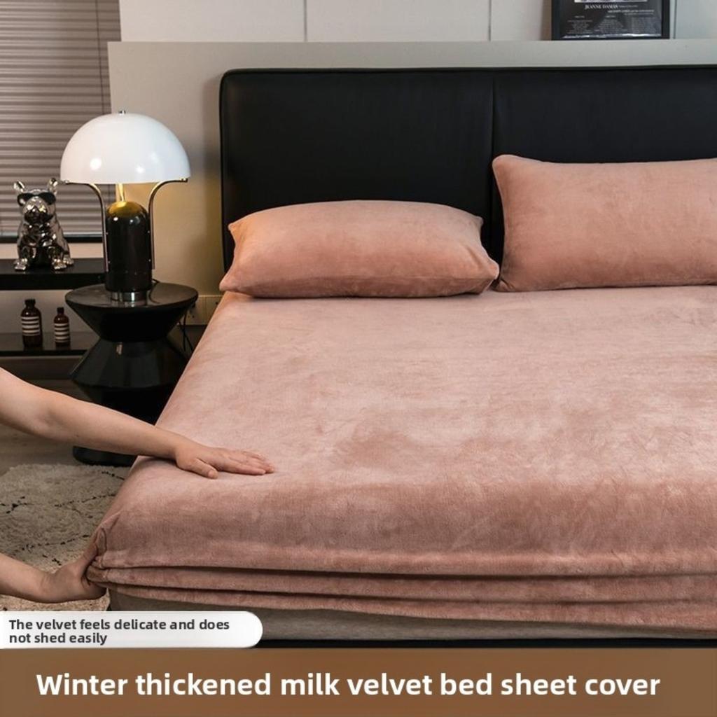 Winter Milk Velvet and Velvet Bed Sheet Single Mattress Cover Coral Velvet Thickened Bed Cover Single Full Package Bed Sheet Protective Cover