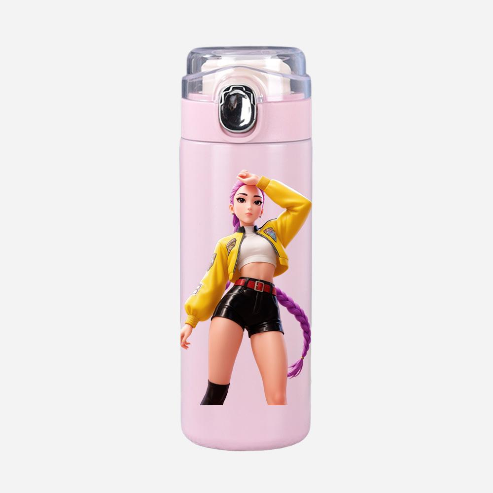 New Anime K-Pop Demon Hunters Printed 400Ml Water Bottle Thermos Cup Portable Stainless Steel Leak Proof Camping Water Cup Kid Gifts