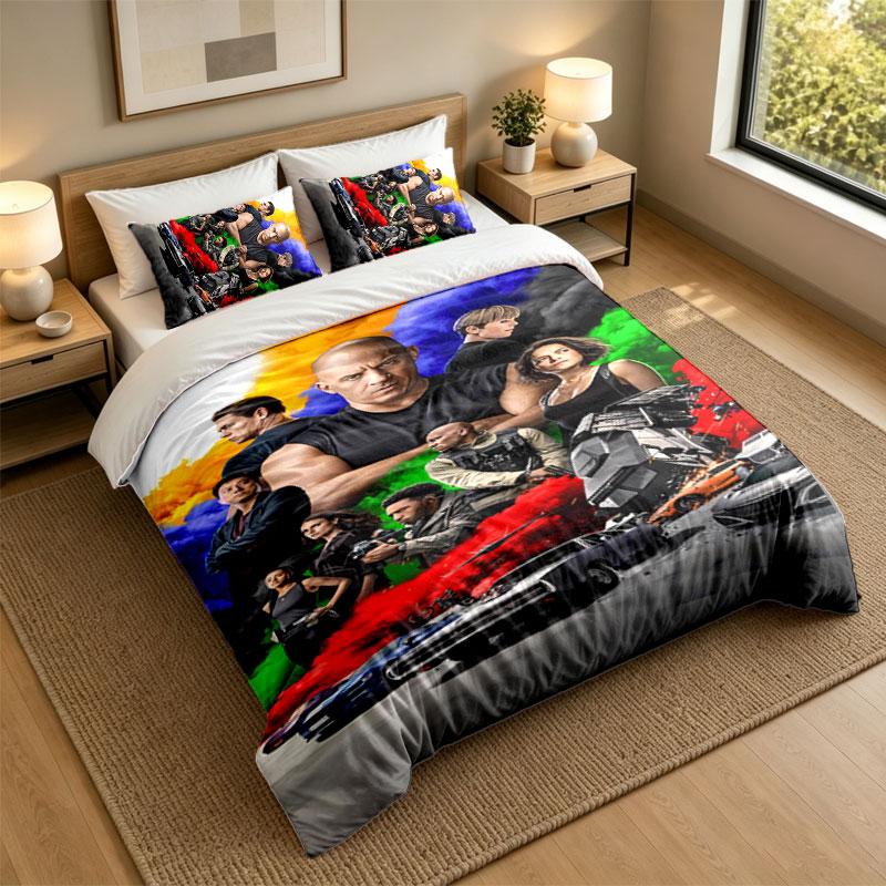 3Pcs Bedding SetFast And Furious Soft Bed Sheet and Two Pillowcases Home Bedroom Decor