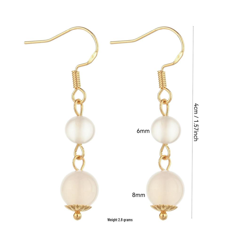 Elegant Chinese-Style Freshwater Pearl and Agate Chalcedony Bead Earrings