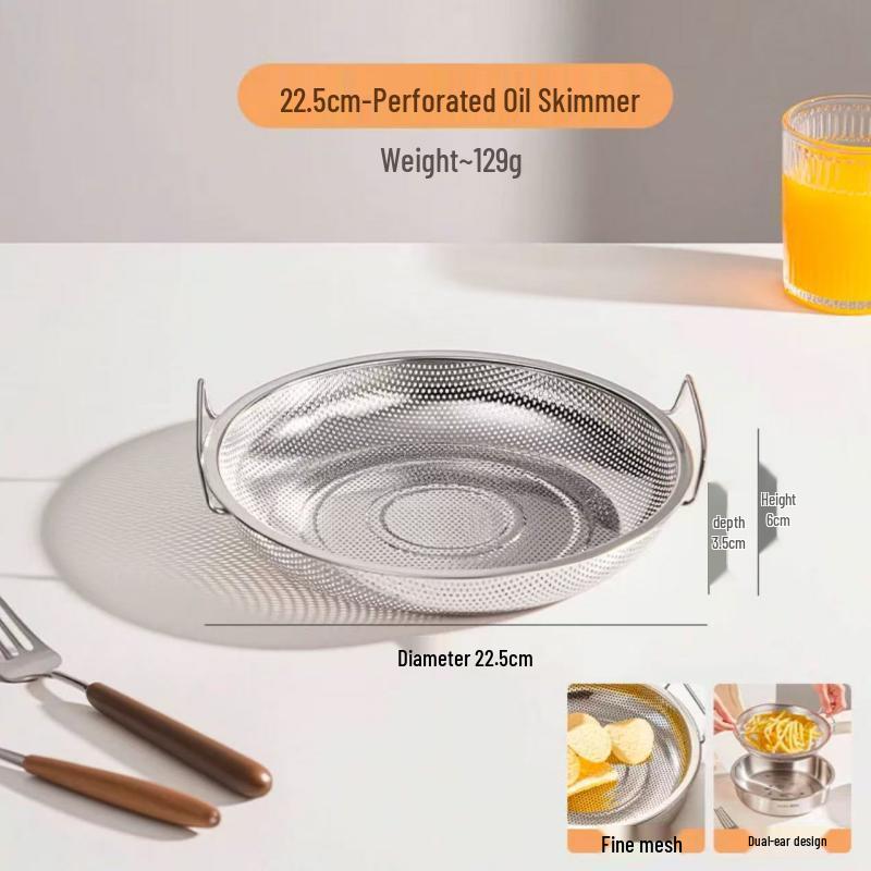 Stainless Steel Oil Control Skimmer with Double Ear Handle, Air Fryer Compatible