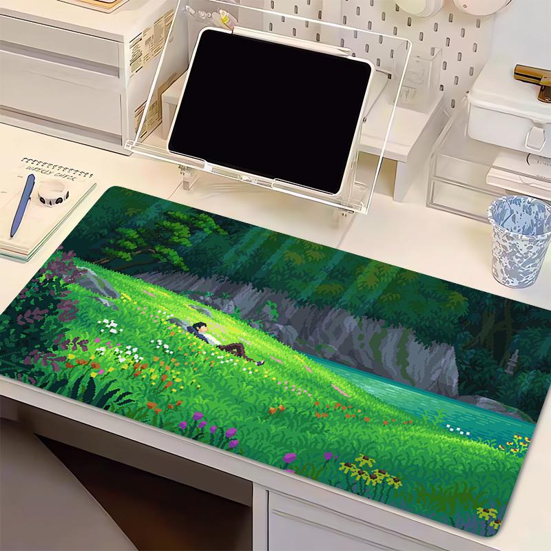 Sunflower Mousepad Computer Gamer Lock Edge Anime Scenery Desk Mat Pixel Art Landscape Keyboard Mouse Pad Natural Rubber Carpet