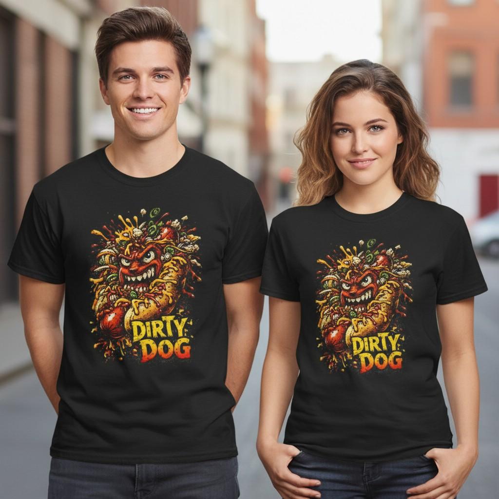 Dirty Dog Monster Graphic Tee Funny Scary Hot Dog Illustration XL