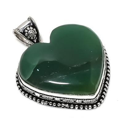 Natural Green Onyx Gemstone Handmade 925 Sterling Silver Pendant 2.01" E1l63