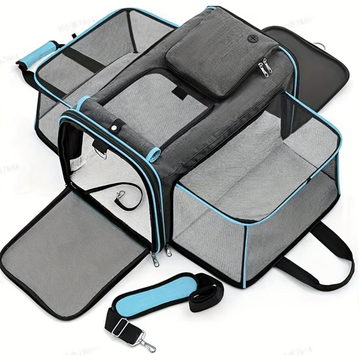 Dog Cat Pet Carrier Bag Foldable Travel Dog Carrier Two Side Expandable Pet Carrier Backpack Pet Travel Carrier синий