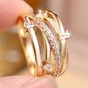 White Zircon Luxury Crystal Geometric Crossed Stone Rings For Women Gold Color Engagement Bands Charm Wedding Jewelry Accessory