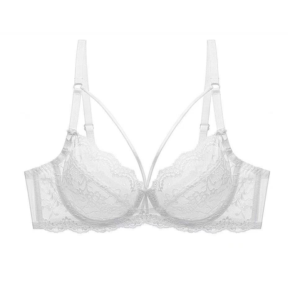French Ultra-Thin Lace Push-Up Bra Set with Side Support, Underwire, for Large Busts