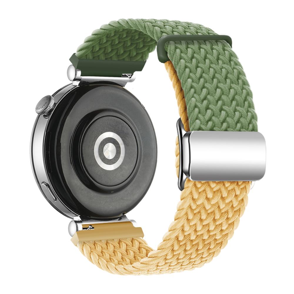 

For Huawei Watch GT 4 41mm Universal 18mm Watch Strap Woven Wrist Band with Silver Magnetic Buckle Green Yellow