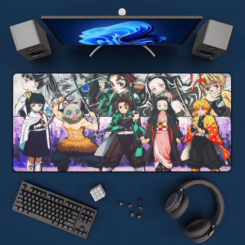 Tappetino per Mouse da Gaming Anime Daki e Gyutaro, Tappetino Grande per Tastiera da Scrivania in Gomma con Bordo Cucito da 2 MM