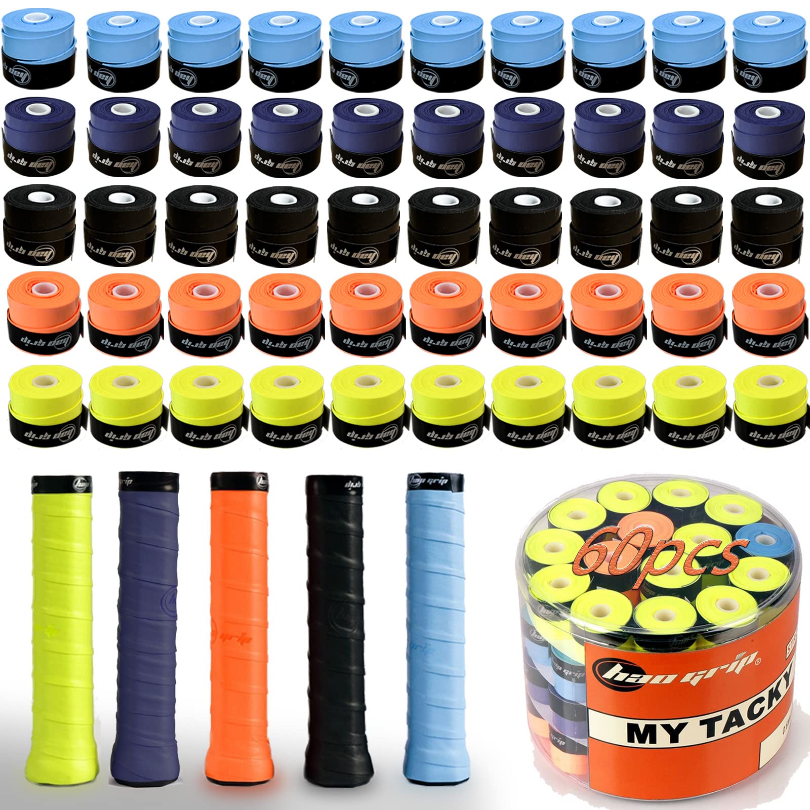 

HLC Wet Type Tennis Grip Tape 5/30/60 Piece Set - Anti-Slip, Breathable, Sweat-Absorbing Grip Tape for Badminton, Tennis Rackets, Golf, Fishing Rods,