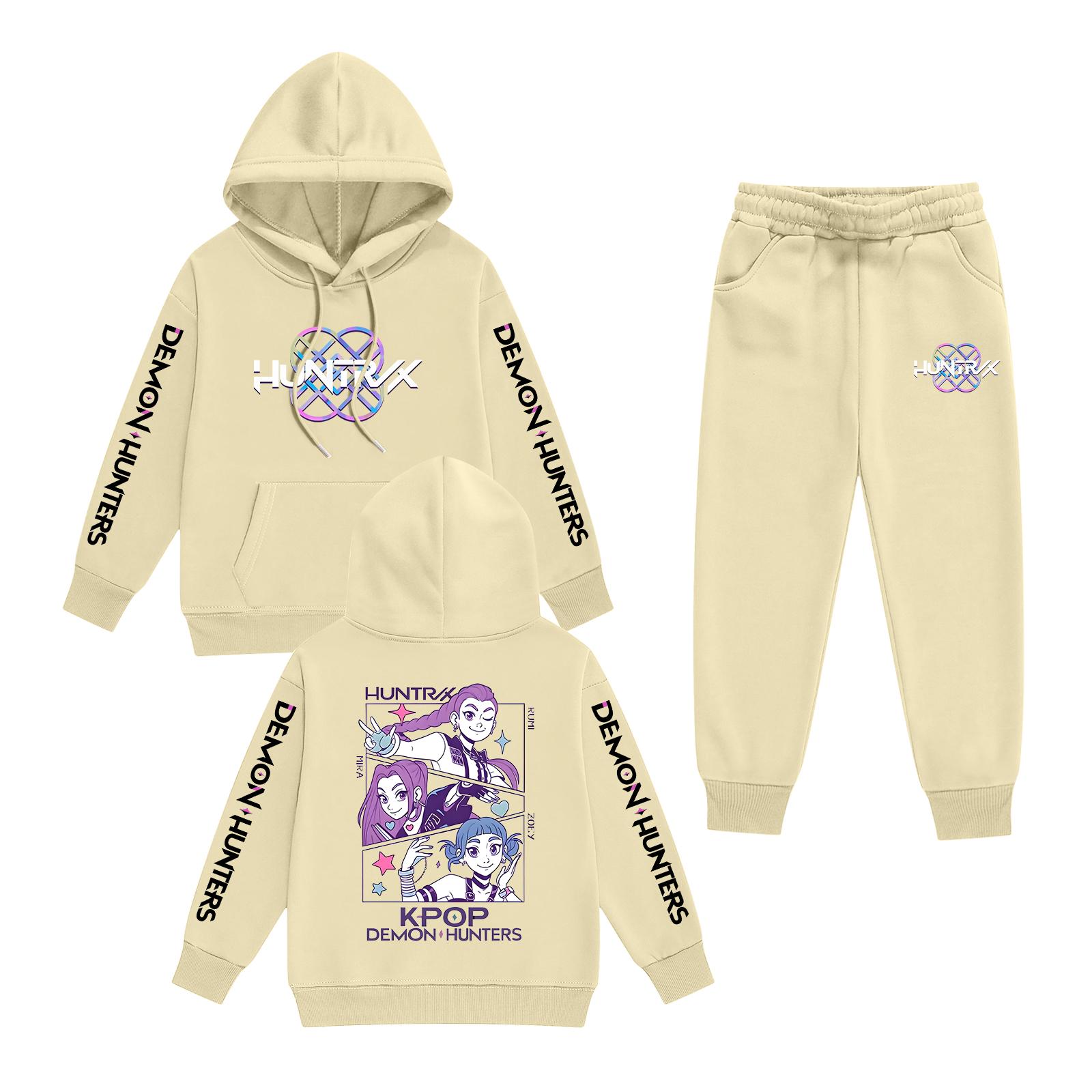 

Kids Long Sleeve Loose Pullover Letter Print Drawstring Hooded Sweatshirt Set 100