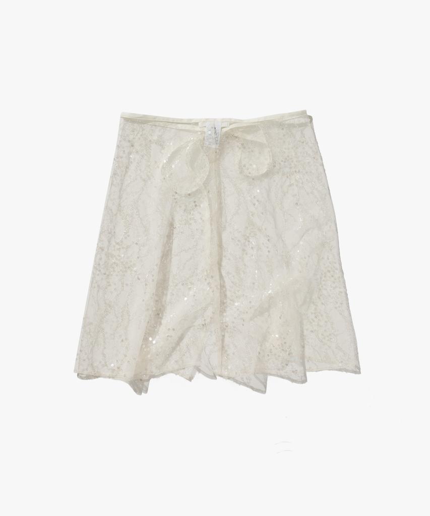 Plack Woman Layered Sequin Wrap Skirt Beige
