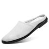 High Quality Half Shoes For Men Casual Hollow Breathable Summer Slippers Genuine Leather Mens Shoes Slip-On Flip Flops Loafers