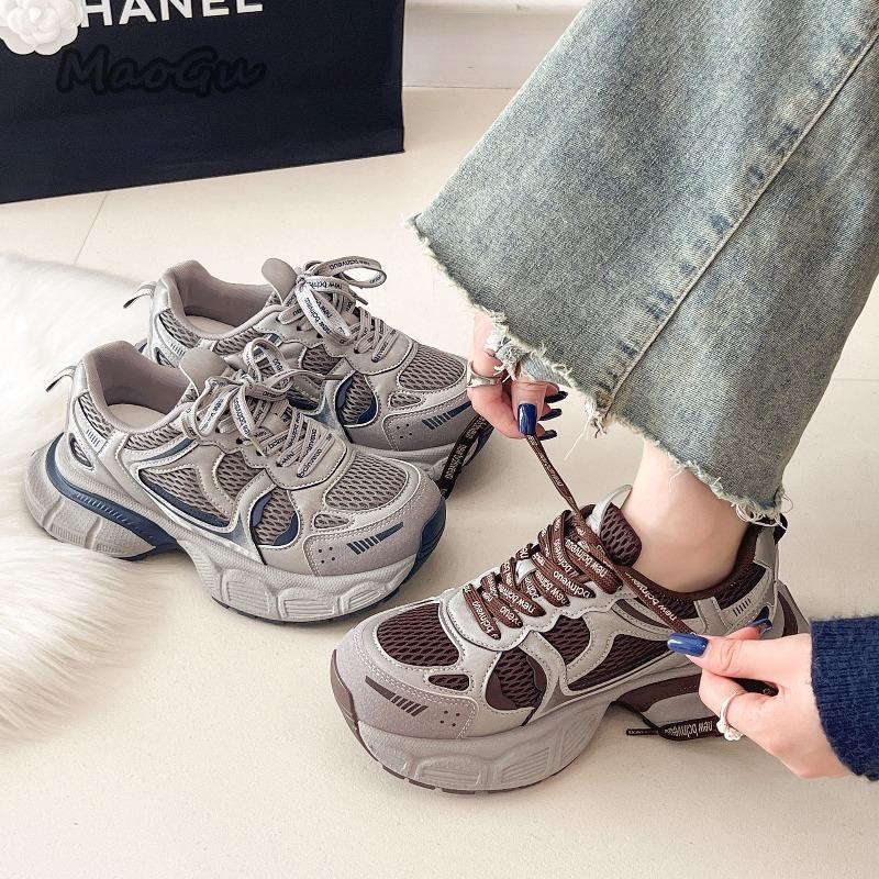 Fashion Women's Chunky Sneakers Spring Autumn Retro Platform Casual Shoes Comfortable Lace Up Sport Shoes Lightweight Walking Sneakers