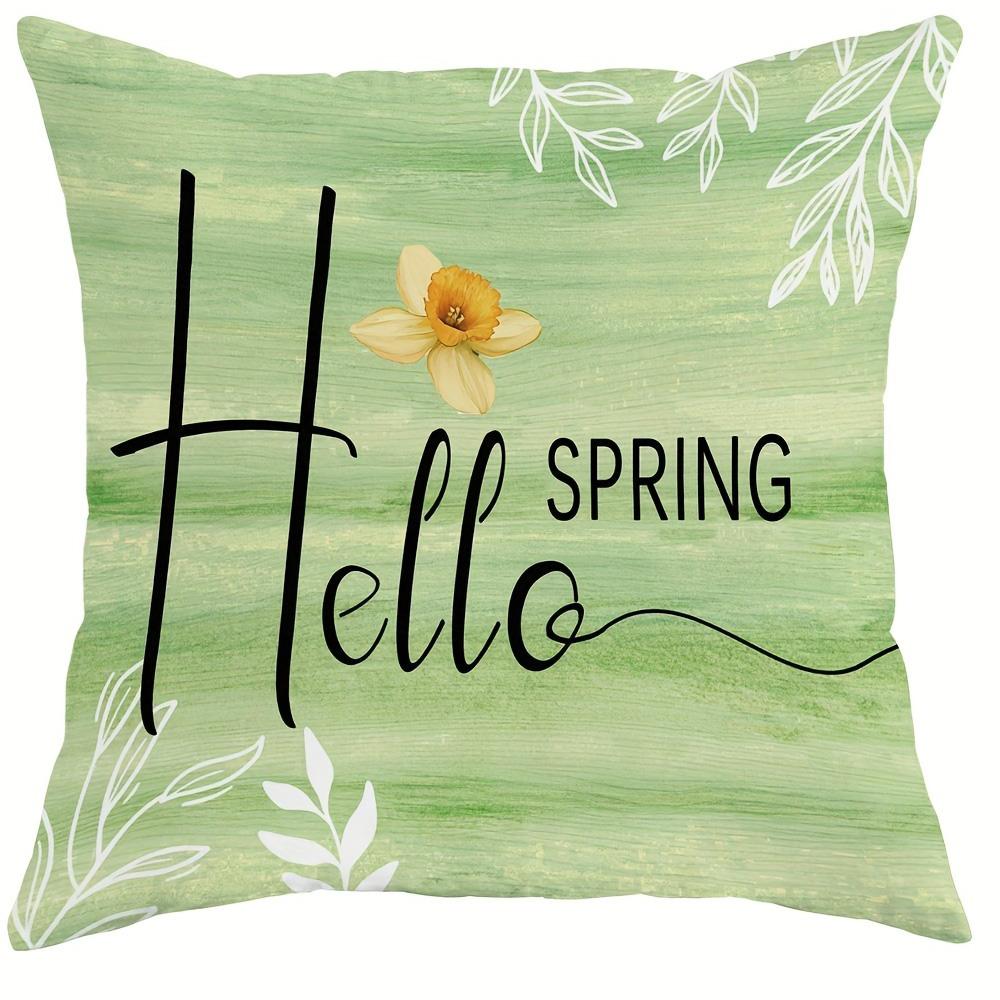 

1pcs hello spring light green pillow case, floral bird print pillowcase, living room sofa cushion cover, room decoration 16x16Inch