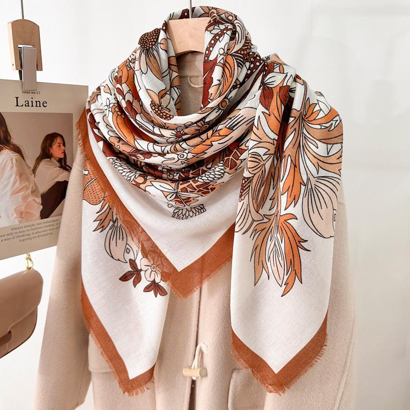 

Autumn and winter new temperament versatile neck protection warm removal beard large square scarf printed scarf 130CM shawl 130*130