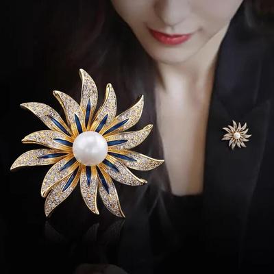 Exquisite High-End Sonnenblumen-Perlenbrosche für Damen - Elegante Mantelnadel und Einzigartiges Modeaccessoire